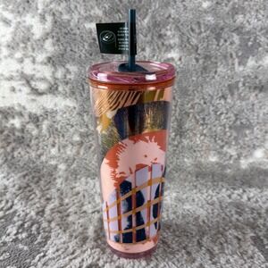 New Starbucks Size 24 oz Abstract Art Cold Cup Tumbler Pink 24 oz Unisex